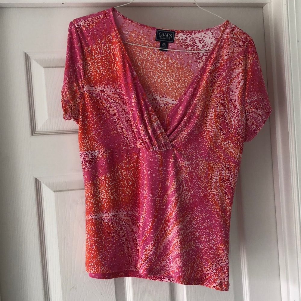 Chaps blouse V-neck pink & orange